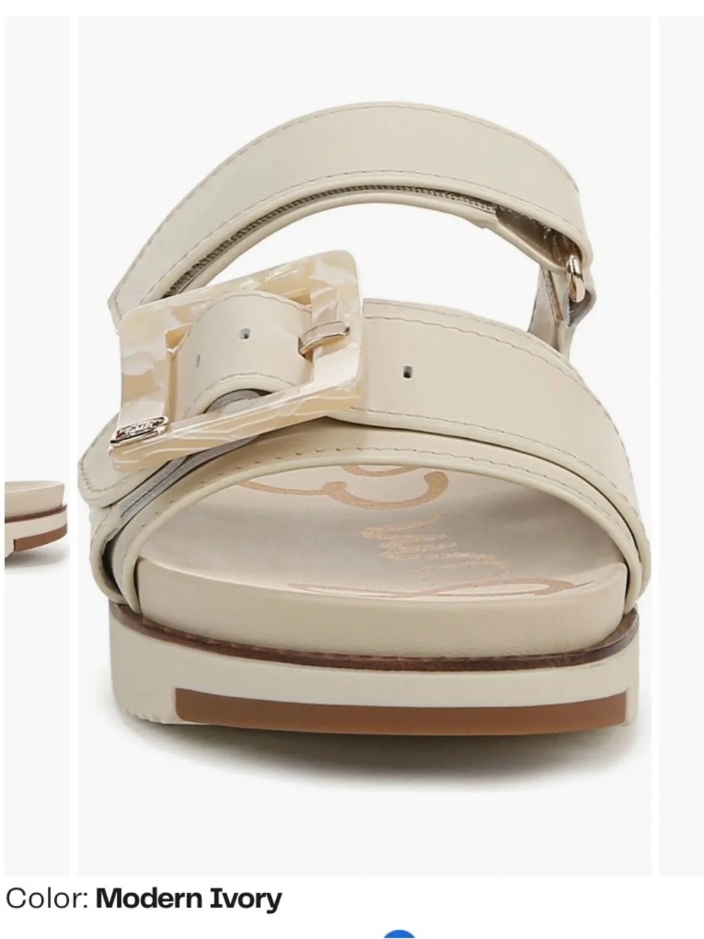 Sam Edelman Leather Adrianna Two Strap Ivory Buckle Slide Sandals